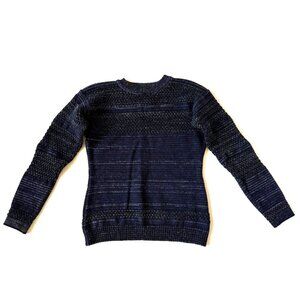 SNS Herning Mens M Wool Sweater Fishermans Denmark Navy Blue Thick Knit Textured